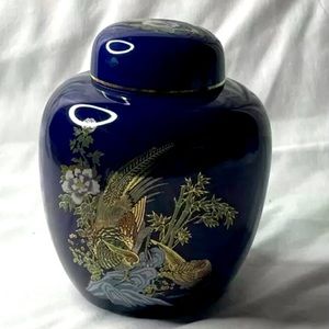 Vintage Oriental Porcelain Navy Vase